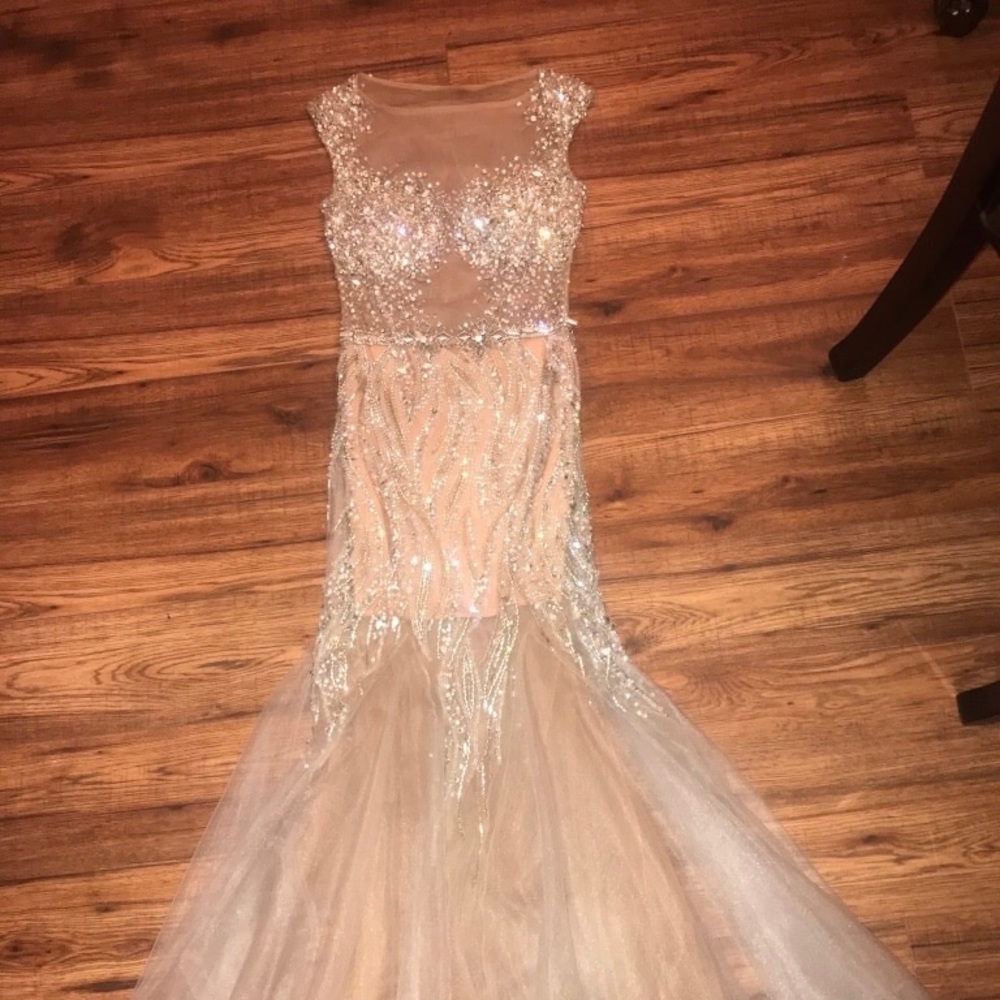 Champagne sequin mermaid prom gown